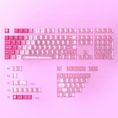 Peach Pink Clear Charm 119+35 Keys PBT+PC Clear Cherry Profile Keycaps Set for MX Keyboard